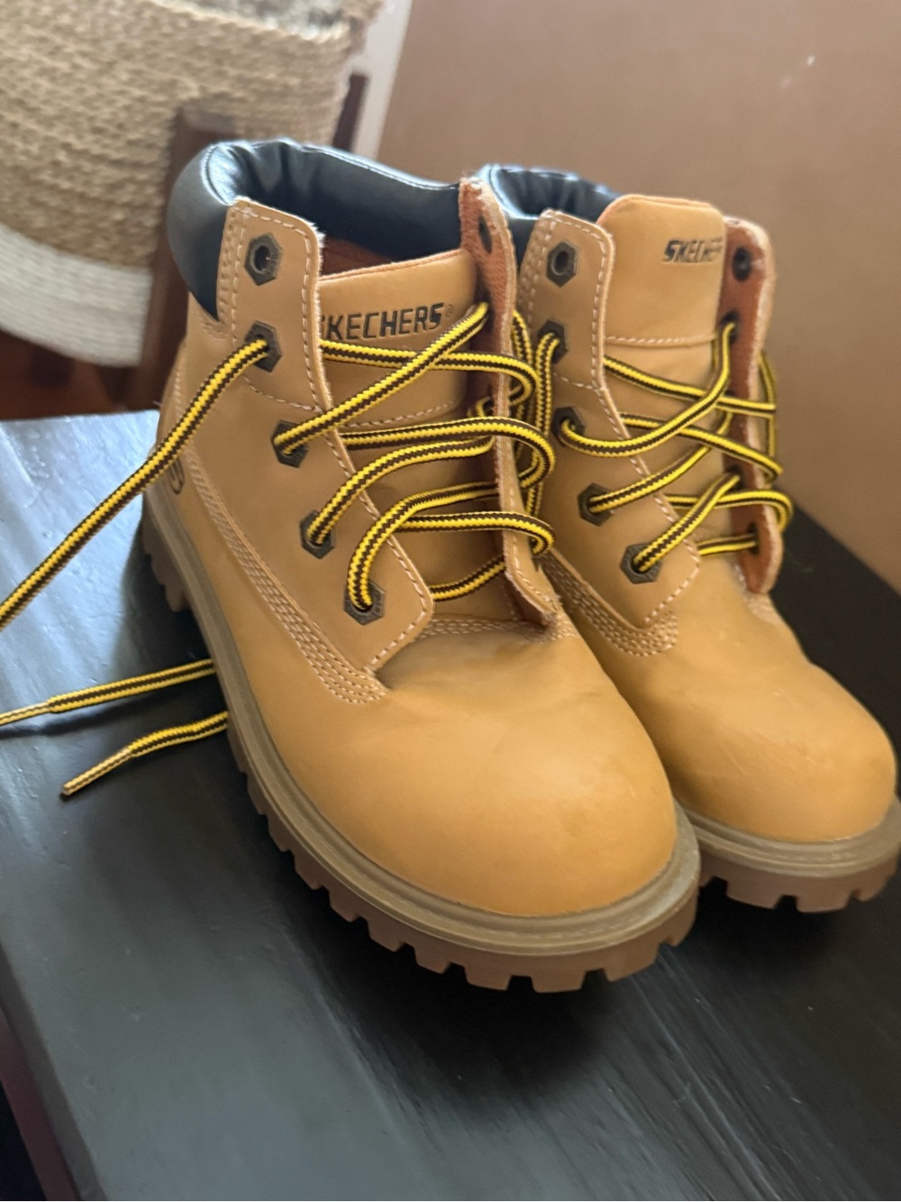 Skechers Kids Wheat/Tan Lace-Up Work Boots with Yellow Accents - Picture 2 of 4